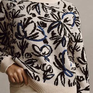 Anthropologie Floral Pop Embroidered Sweater Large